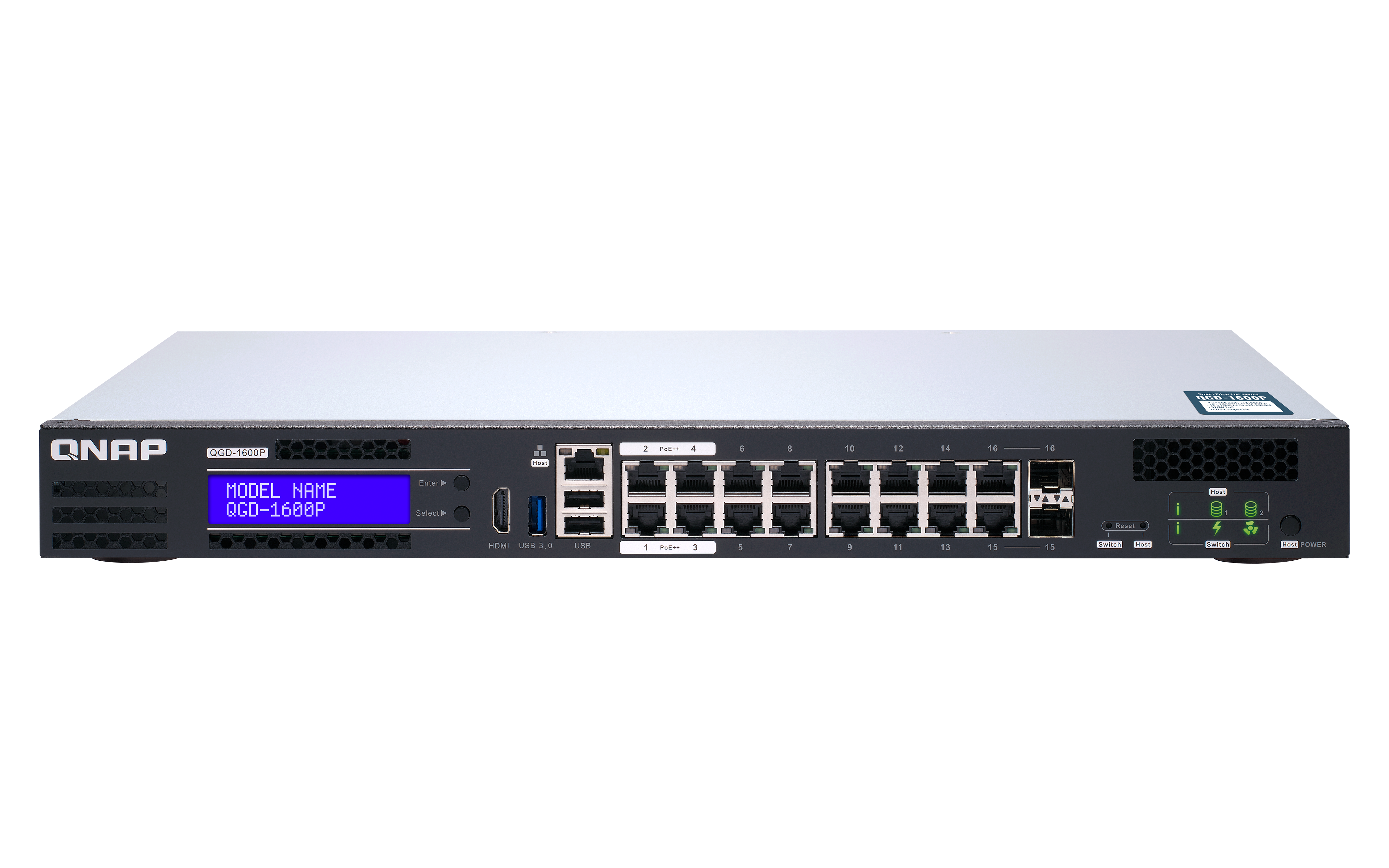 QNAP QGD-1600P-4G Switch Managed 16 Port 1Gbps PoE Switch, 2 SFP+