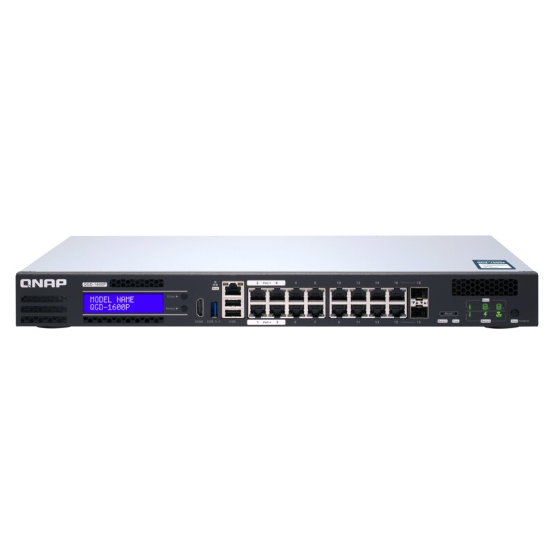 QNAP QGD-1600P-4G Switch Managed 16 Port 1Gbps PoE Switch, 2 SFP+