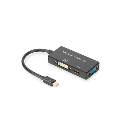 Digitus günstig Kaufen-DIGITUS AK-340418-002-S Mini DisplayPort Adapter auf HDMI/DVI/ VGA. DIGITUS AK-340418-002-S Mini DisplayPort Adapter auf HDMI/DVI/ VGA <![CDATA[• Kabel-Adapter • Anschlüsse: Mini Displayport und HDMI / DVI • Farbe: schwarz, Länge: 0,20m • passen