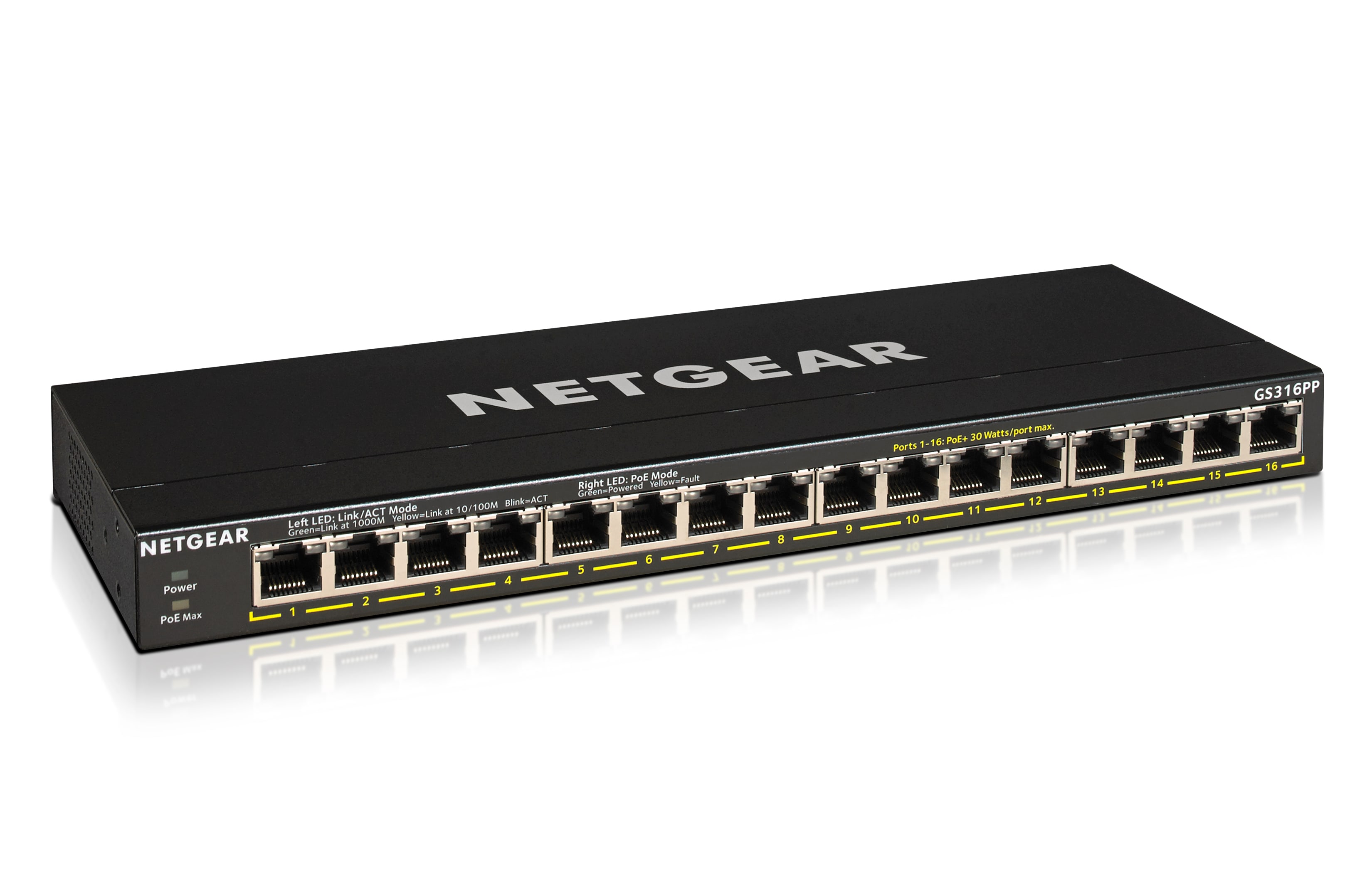 Netgear GS316PP 16x Gigabit Switch 10/100/1000MBit Metallgeh&auml;use Befestigungskit