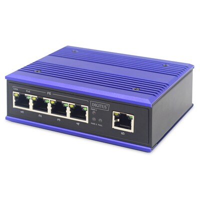 US AU günstig Kaufen-DIGITUS Fast Ethernet Industrieller 4x Port Switch + 1x Uplink Port. DIGITUS Fast Ethernet Industrieller 4x Port Switch + 1x Uplink Port <![CDATA[• 4 x 10/100Base-TX Ethernet PoE Ports, 1x Uplink Port • Auto-MDI-/ MDI-X-Funktion • Abnehmbarer Klemme