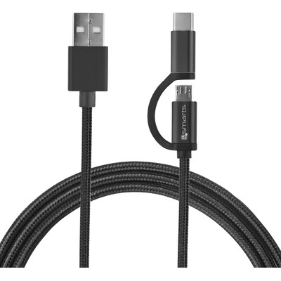 4smarts Micro-USB & USB-C Kabel ComboCord 1m, Textil Schwarz