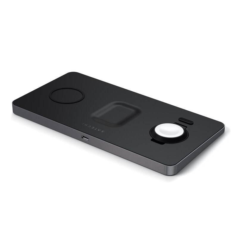 Watch 5 günstig Kaufen-Satechi Trio Wireless Charging Pad Schwarz. Satechi Trio Wireless Charging Pad Schwarz <![CDATA[• Ladestation zum kabellosen Laden von Smartphones, Apple Watch und AirP • Kann alle drei Geräte zur gleichen Zeit aufladen • Ladeleistung: 2,5 W (Apple Watch)