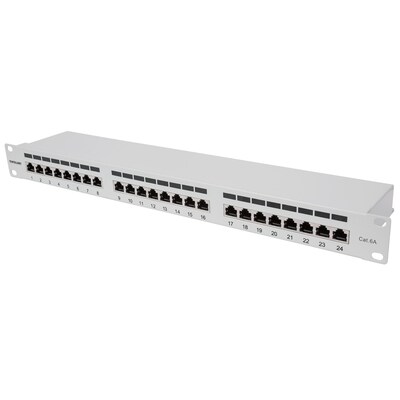 Mit 6 günstig Kaufen-24-Port Cat6a Patchpanel, geschirmt, 24 Ports, FTP, 1 HE, Klemmleisten mit 90°. 24-Port Cat6a Patchpanel, geschirmt, 24 Ports, FTP, 1 HE, Klemmleisten mit 90° <![CDATA[• Kontakte beschichtet mit mindestens 3 μm Gold • Klemmleisten mit 90 Gr