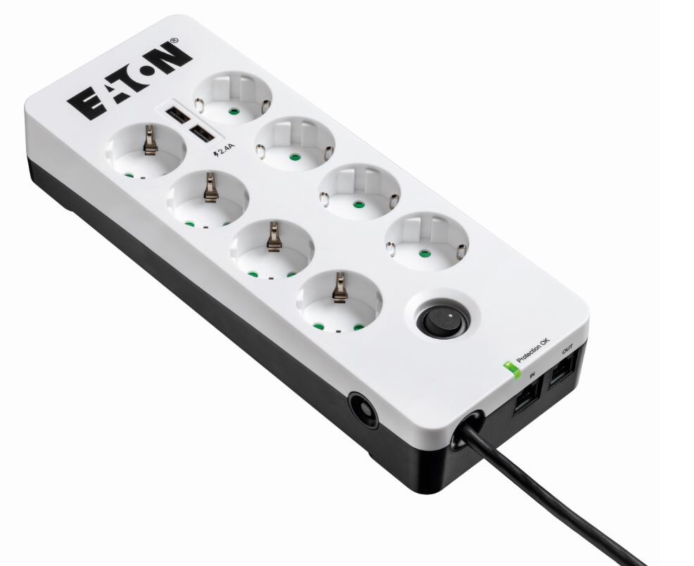 EATON Protection Box 8 Tel@ USB DIN Steckdosenleiste wei&szlig;