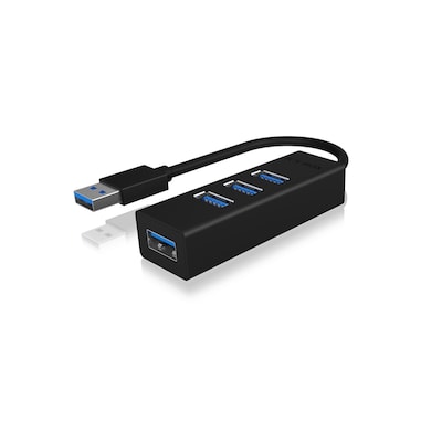 Kabel von günstig Kaufen-RaidSonic Icy Box IB-HUB1419-U3 4-fach USB 3.0 Hub. RaidSonic Icy Box IB-HUB1419-U3 4-fach USB 3.0 Hub <![CDATA[• Hochwertiges Aluminiumgehäuse • Integriertes USB Kabel – Länge 15 cm • USB 3.0 mit Übertragungsraten von bis zu 5 Gbit/s • Nutzu