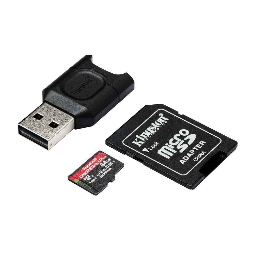 Kingston microSD React Plus w/SD Adapter + Reader MLPMR2/64GB