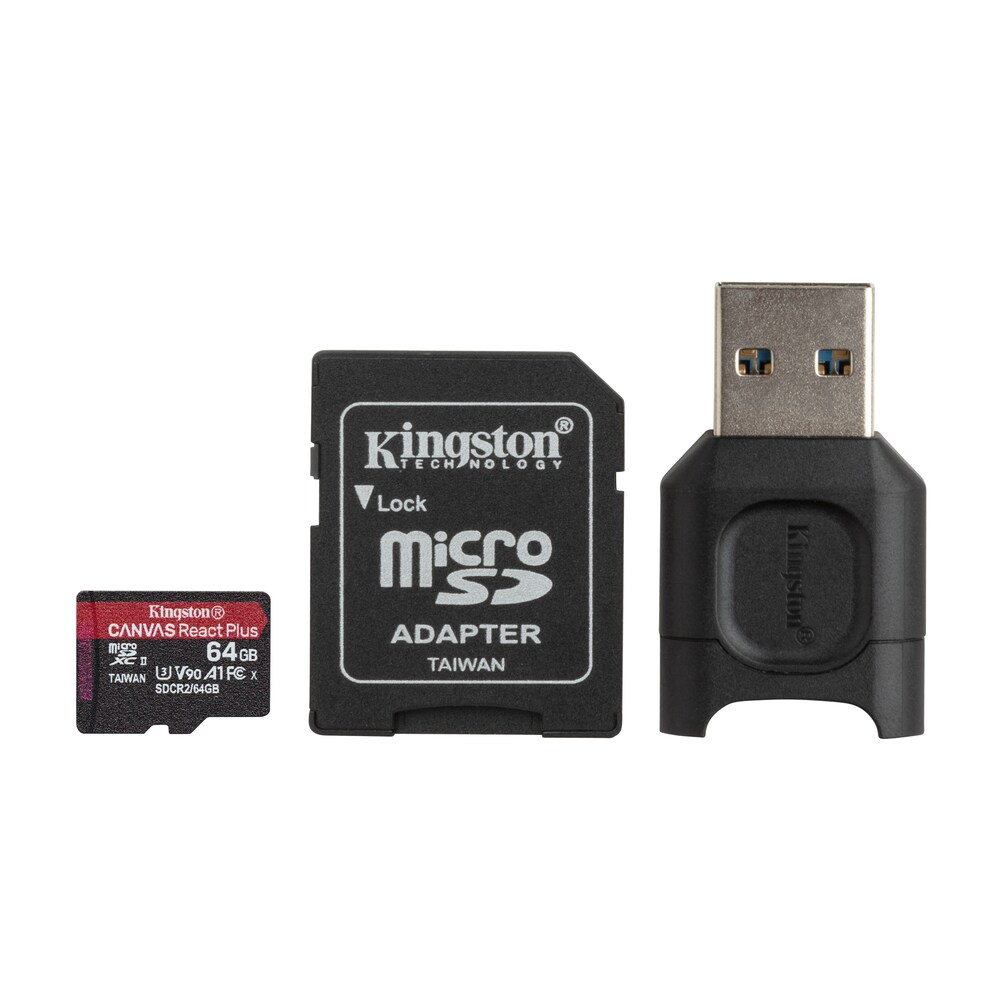 Kingston microSD React Plus w/SD Adapter + Reader MLPMR2/64GB