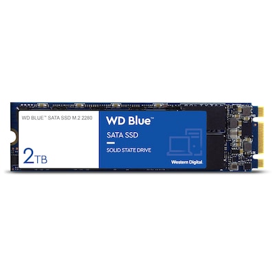 Card günstig Kaufen-WD Blue 3D NAND SATA-SSD 2TB 6GB/s M.2 2280. WD Blue 3D NAND SATA-SSD 2TB 6GB/s M.2 2280 <![CDATA[• 2 TB (2,38 mm Bauhöhe, 3D NAND) • M.2 2280 Card, SATA III (600 Mbyte/s) • Maximale Lese-/Schreibgeschwindigkeit: 560 MB/s / 530 MB/s • Performance