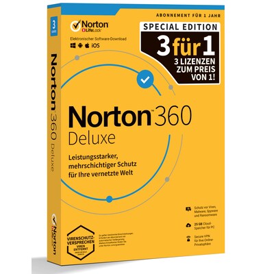 Norton LifeLock  360 Deluxe 3 Geräte 1 Jahr 3for1 PROMO ohne Sub BOX 21406104 | 05397231003364