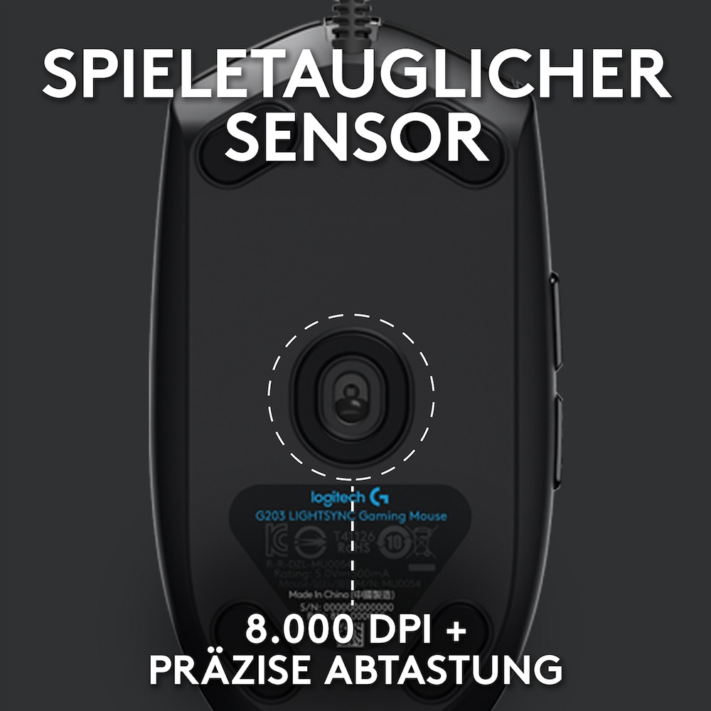 Logitech G203 LIGHTSYNC Kabelgebundene Gaming Maus Schwarz