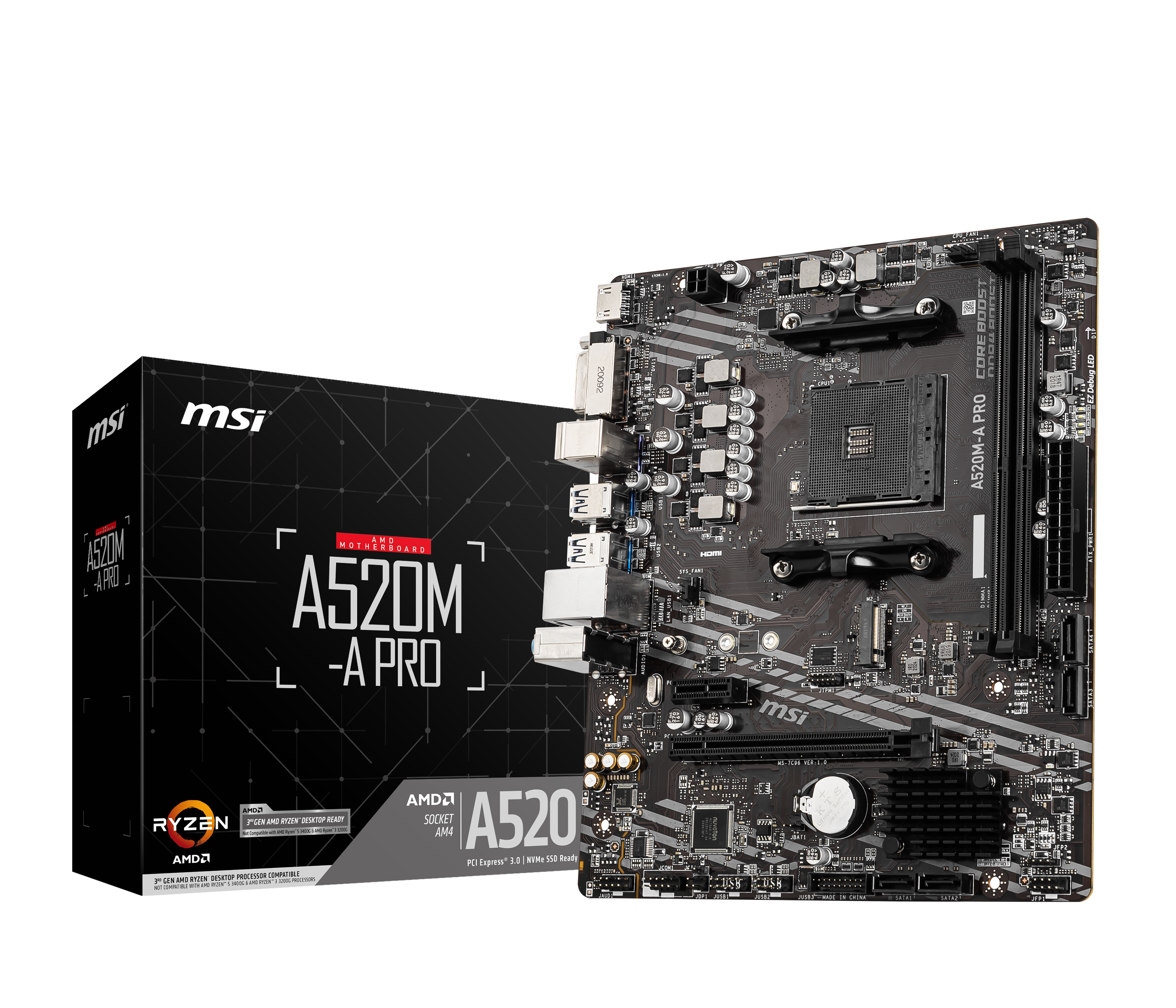 MSI A520M-A PRO mATX Mainboard Sockel AM4 DVI/HDMI/M.2/SATA