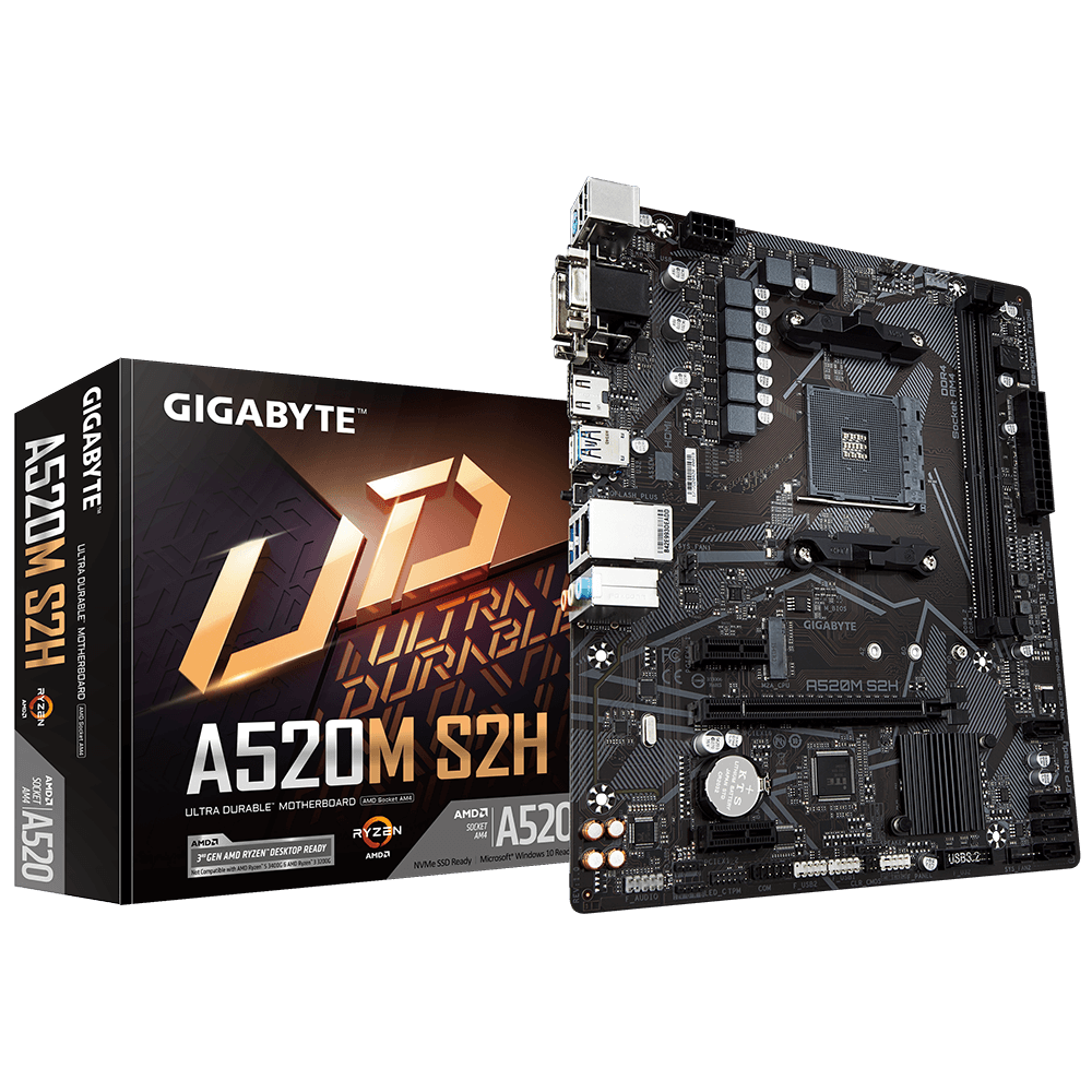 Gigabyte A520M S2H mATX Mainboard Sockel AM4 VGA/HDMI/DVI/D-Sub/M.2/SATA