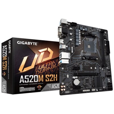 A520M A günstig Kaufen-Gigabyte A520M S2H mATX Mainboard Sockel AM4 VGA/HDMI/DVI/D-Sub/M.2/SATA. Gigabyte A520M S2H mATX Mainboard Sockel AM4 VGA/HDMI/DVI/D-Sub/M.2/SATA <![CDATA[• mATX Mainboard mit Sockel AMD AM4 für AMD Ryzen 3.Gen • AMD A520 Chipsatz, iGPU • 64 GB ma