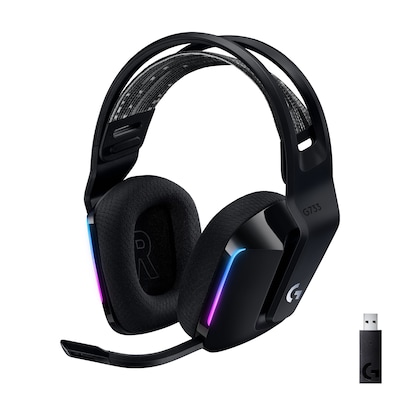 USB Headset günstig Kaufen-Logitech G733 LIGHTSPEED Kabelloses Gaming Headset schwarz. Logitech G733 LIGHTSPEED Kabelloses Gaming Headset schwarz <![CDATA[• Anwendungsbereich: Gaming, Kopfbügel beidseitig • Kabellos, Schwarz, 278g • USB-Anschluss, Windows 7, PlayStation4, Ma