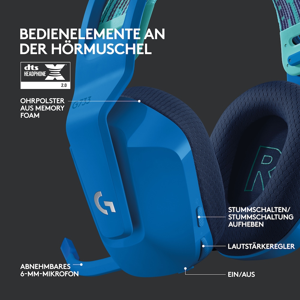 Logitech G733 LIGHTSPEED Kabelloses Gaming Headset blau