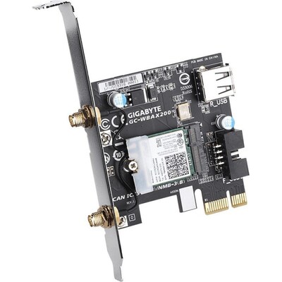 WLAN N günstig Kaufen-Gigabyte GC-WBAX200, 2.4GHz/5GHz WLAN Karte, Bluetooth 5.1 LE, PCIe x1. Gigabyte GC-WBAX200, 2.4GHz/5GHz WLAN Karte, Bluetooth 5.1 LE, PCIe x1 <![CDATA[• WLAN-Adapter, WPAN-Adapter • Intel AX200 Chipsatz • 1x 2.4GHz WLAN (300Mb/), 1x 5GHz WLAN (1.73