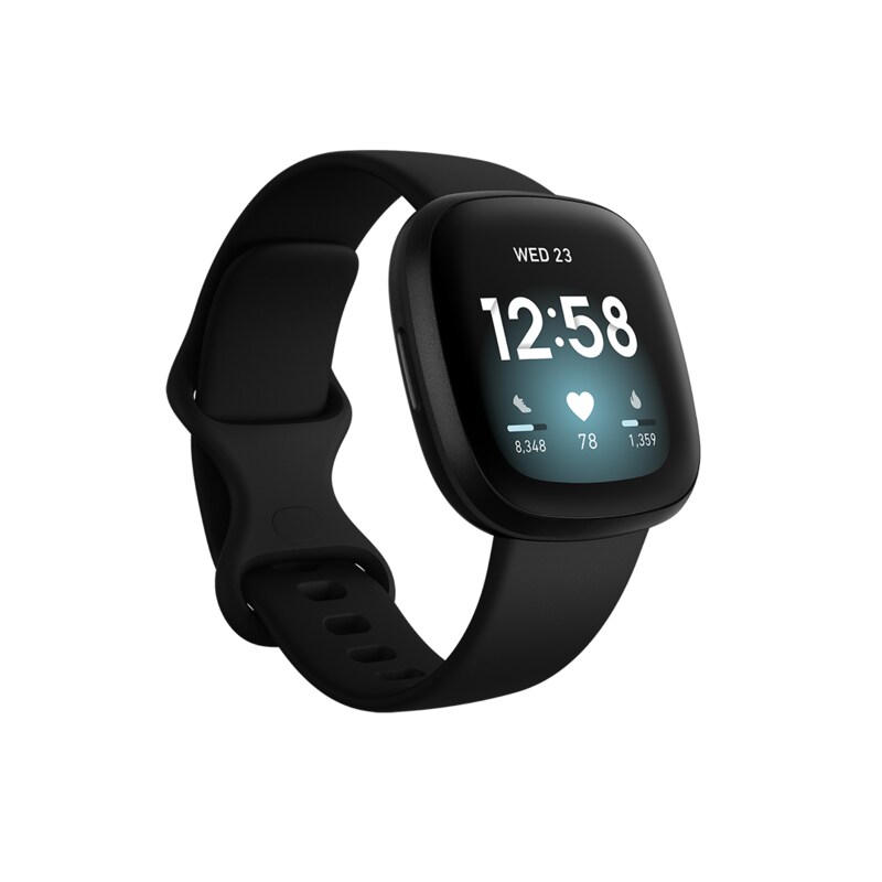 Fitbit Versa 3 Gesundheits- und Fitness-Smartwatch, GPS, Alu schwarz, Band schw