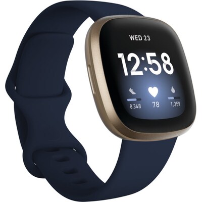 zu 5  günstig Kaufen-Fitbit Versa 3 Gesundheits- und Fitness-Smartwatch, GPS, Alu Gold, Band blau. Fitbit Versa 3 Gesundheits- und Fitness-Smartwatch, GPS, Alu Gold, Band blau <![CDATA[• 3,5 cm (1,4 Zoll) AMOLED Display, GPS + GLONASS • 6 Tage Akkulaufzeit, kompatibel zu 