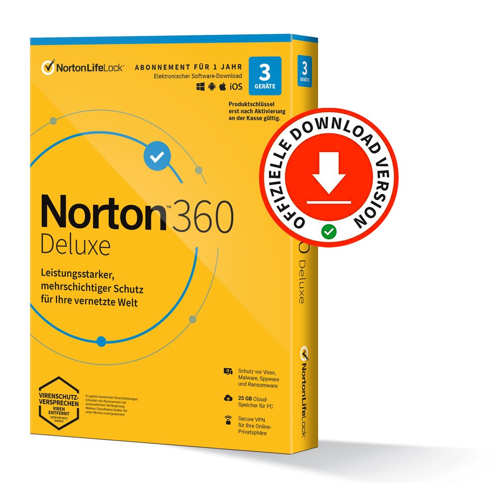 Norton LifeLock Norton 360 Deluxe 25GB 3 Geräte 1 Jahr ESD DE