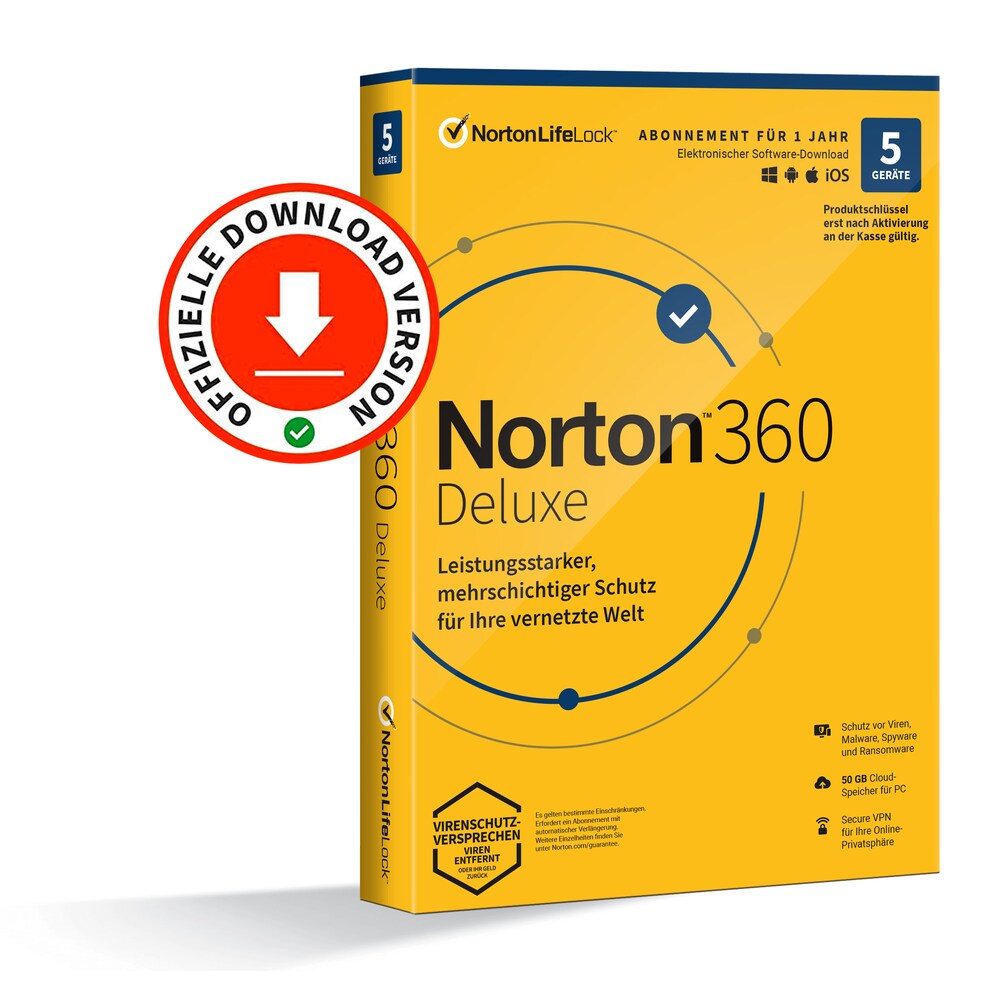 Norton LifeLock Norton 360 Deluxe 50GB 5 Geräte 1 Jahr Enr ESD DE