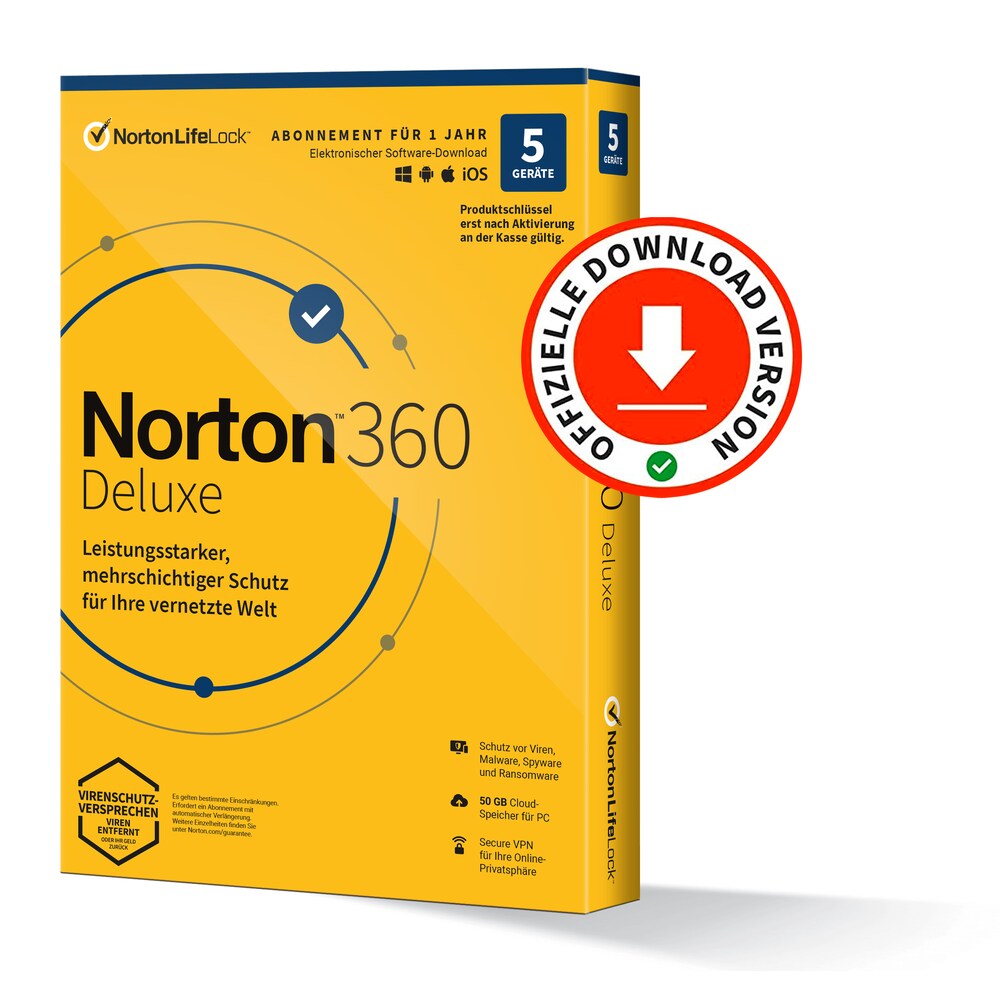 Norton LifeLock Norton 360 Deluxe 50GB 5 Geräte 1 Jahr Enr ESD DE