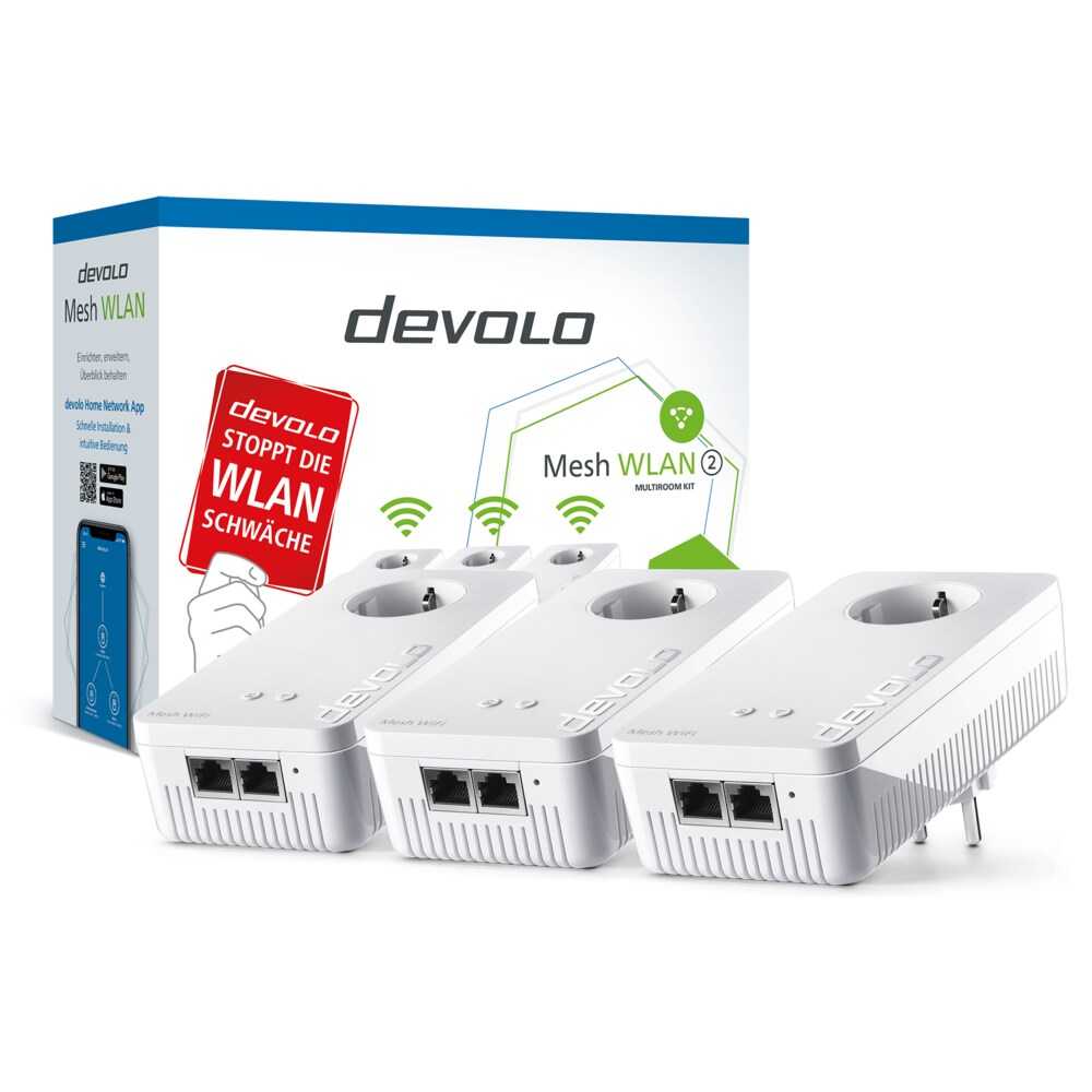 devolo Mesh WLAN 2 Multiroom Kit (2400 Mbit/s, 6x GB LAN, bestes Mesh Tri-Band)