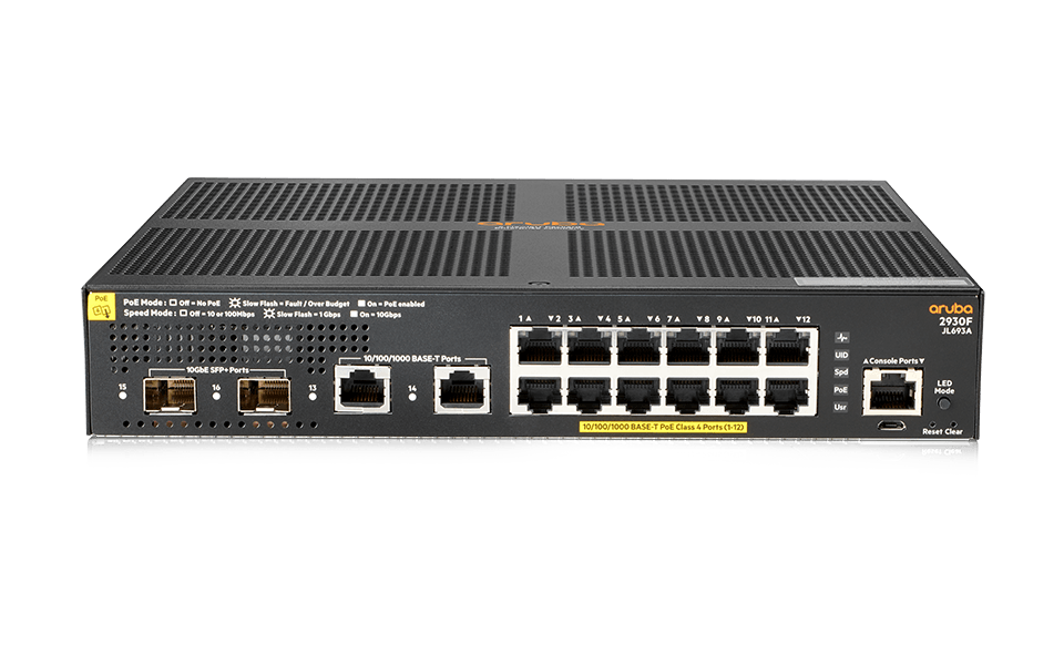 HPE Aruba 2930F 12G PoE+ 2G / 2SFP+ Switch EU