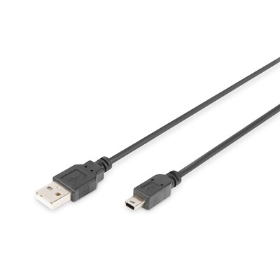 KAbel günstig Kaufen-DIGITUS Mini USB 2.0 Anschlusskabel 1,8m Typ A - mini B (5pin) St/St, schwarz. DIGITUS Mini USB 2.0 Anschlusskabel 1,8m Typ A - mini B (5pin) St/St, schwarz <![CDATA[• USB-Kabel • Anschlüsse: USB Typ A und USB mini • Farbe: schwarz, Länge: 1,8m 