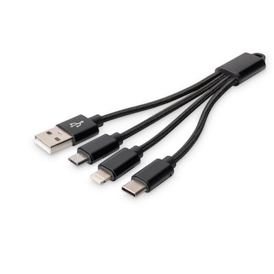 DIGITUS 3-in-1 Ladekabel, USB A - Lightning + Micro USB + USB-C, schwarz