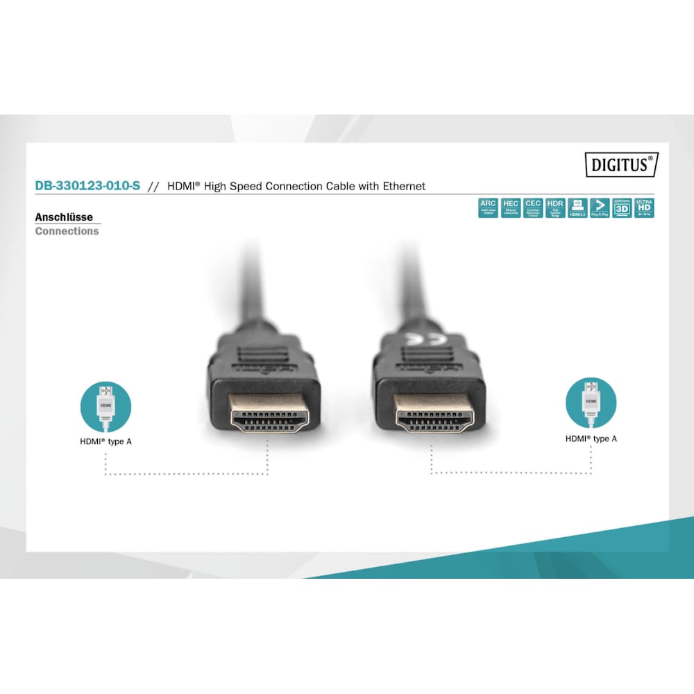 DIGITUS HDMI High Speed mit Ethernet Anschlusskabel 2,0m