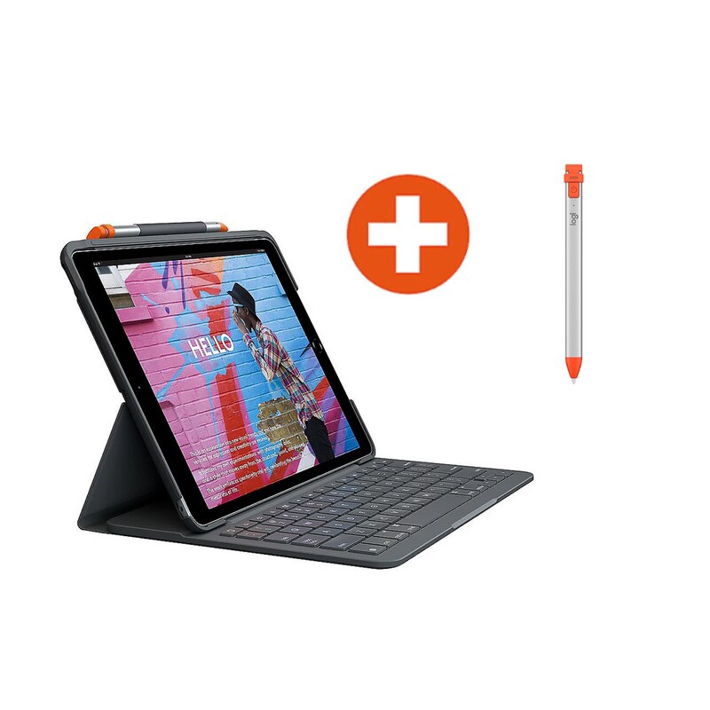 Logitech Slim Folio Hülle und Tastatur + Logitech Crayon für iPads 10,2"