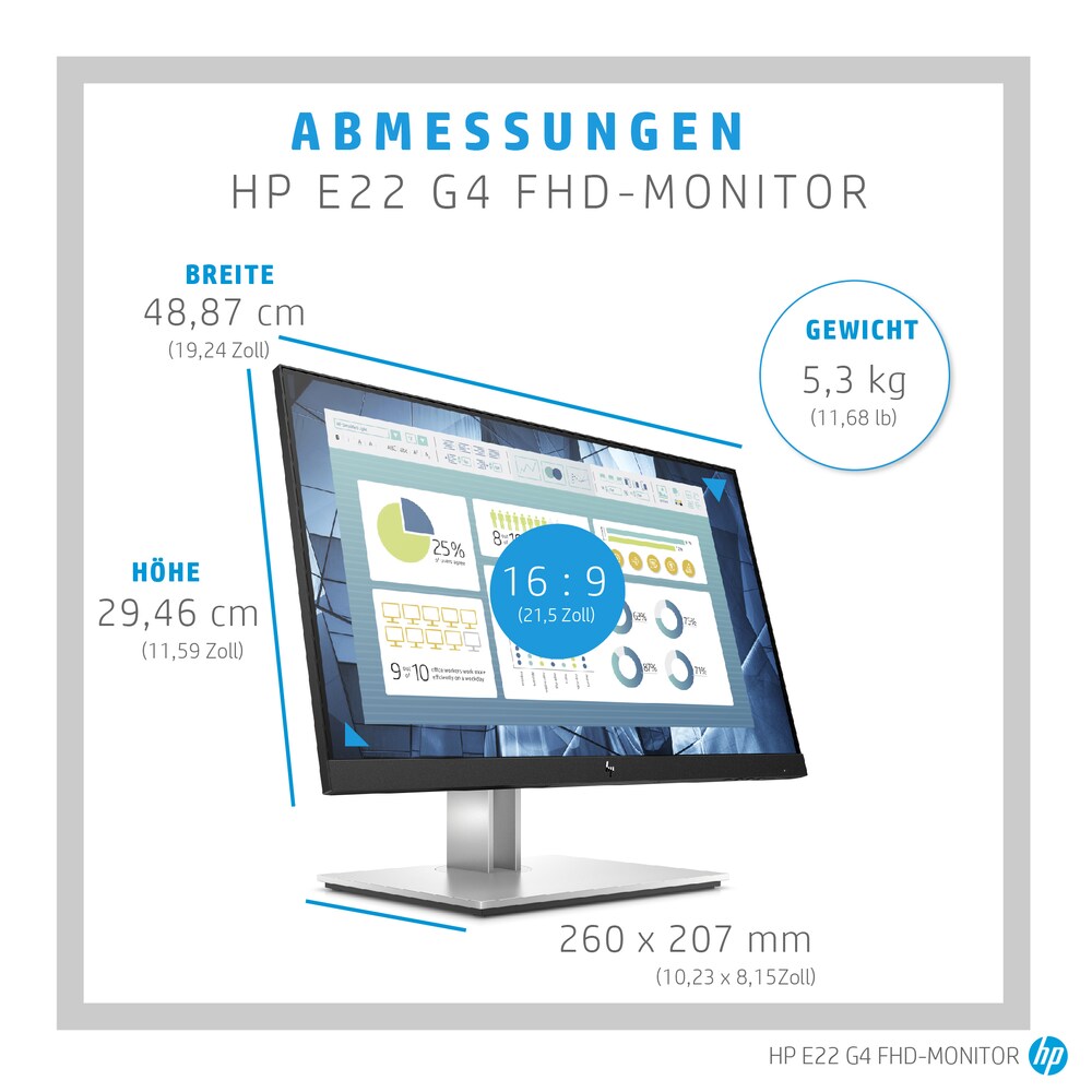 HP E22 G4 54,6cm (21,5") Full HD IPS Office-Monitor 16:9 VGA/HDMI/DP Pivot HV