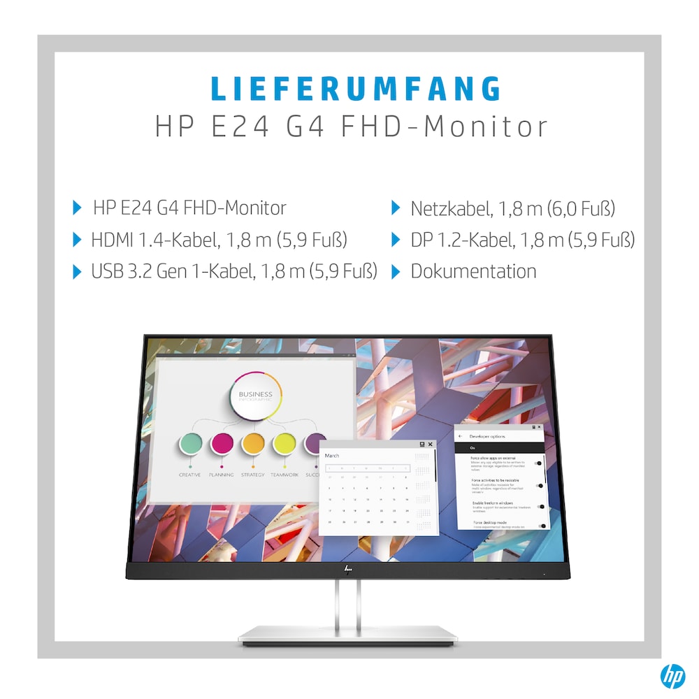 HP E24 G4 60,5cm (23,8") Full HD IPS Office-Monitor 16:9 VGA/HDMI/DP Pivot HV