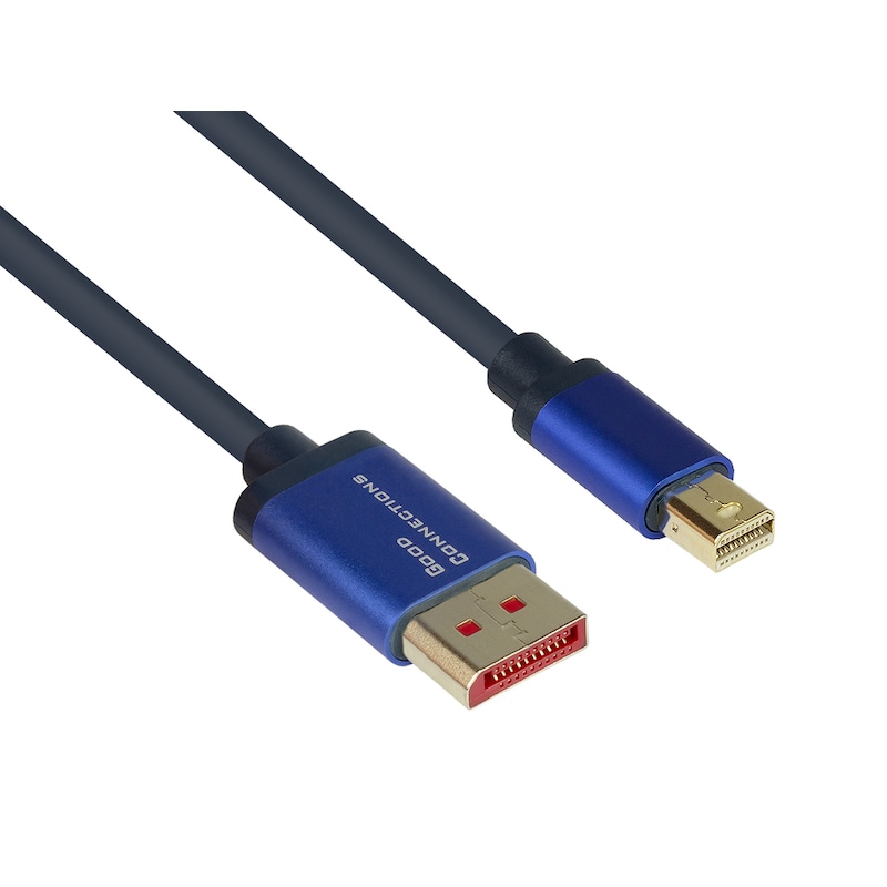 DisplayPort/HDMI günstig Kaufen-Good Connections DP/MiniDP 1.4 Anschlusskabel 8K UHD-2 / 4K UHD Alu blau 1m. Good Connections DP/MiniDP 1.4 Anschlusskabel 8K UHD-2 / 4K UHD Alu blau 1m <![CDATA[• Displayport-Kabel • Anschlüsse: Displayport und Mini Displayport • Farbe: schwarz, Länge: 1