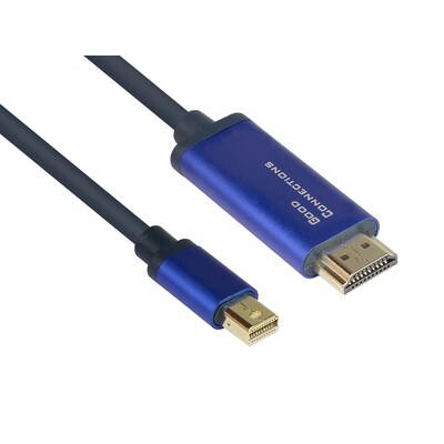 HD Display günstig Kaufen-Good Connections MiniDP/HDMI 1.4 Anschlusskabel 4K UHD @60Hz Alu blau 1m. Good Connections MiniDP/HDMI 1.4 Anschlusskabel 4K UHD @60Hz Alu blau 1m <![CDATA[• Displayport-Kabel • Anschlüsse: Mini Displayport und HDMI A • Farbe: blau, Länge: 1,0m 