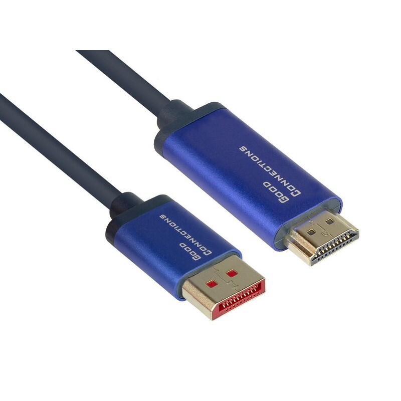 DisplayPort/HDMI günstig Kaufen-Good Connections DP/HMDI 1.4 Anschlusskabel 4K UHD @ 60Hz SmartFLEX Alu blau 5m. Good Connections DP/HMDI 1.4 Anschlusskabel 4K UHD @ 60Hz SmartFLEX Alu blau 5m <![CDATA[• Displayport-Kabel • Anschlüsse: Displayport und HDMI A • Farbe: blau, Länge: 5,0m]]