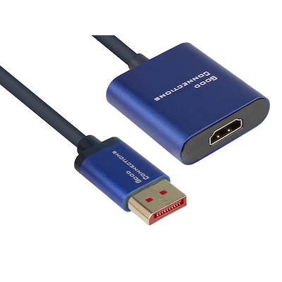 HD Display günstig Kaufen-Good Connections Adapterkabel DP 1.2 St./ HDMI Bu. 4K UHD@60Hz Alu blau 0,2m. Good Connections Adapterkabel DP 1.2 St./ HDMI Bu. 4K UHD@60Hz Alu blau 0,2m <![CDATA[• Displayport-Adapter • Anschlüsse: Displayport und HDMI A • Farbe: blau, Länge: 0,