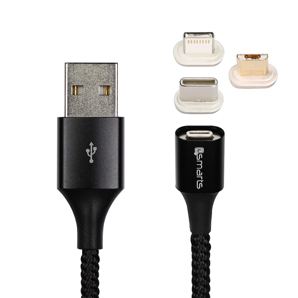 4smarts GravityCord 2.0 USB-A auf C, Lightning &amp; Micro USB Kabel 0,5m schwarz