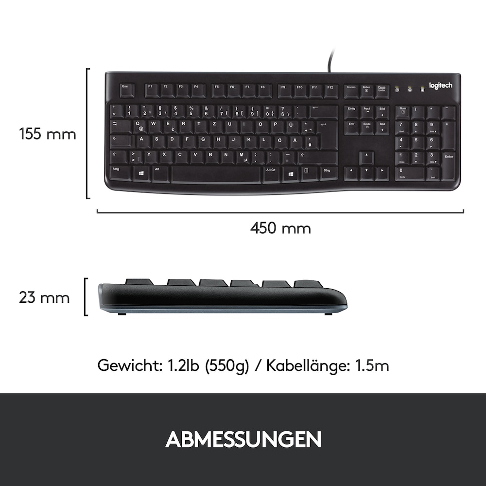Logitech K120 Kabelgebundene Tastatur Schwarz Bulk