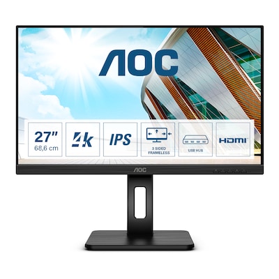 auf HDMI günstig Kaufen-AOC U27P2 68,6cm (27") 4K UHD IPS Office Monitor 16:9 HDMI/DP Pivot HV. AOC U27P2 68,6cm (27") 4K UHD IPS Office Monitor 16:9 HDMI/DP Pivot HV <![CDATA[• Energieeffizienzklasse: G • Größe: 68,6 cm(27 Zoll) 16:9, Auflösung: 3.840x2.160 4K (U