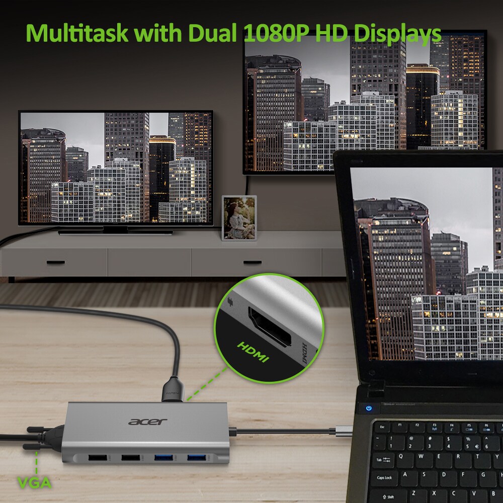 Acer 11-in-1 Mini Dock (USB Type-C zu 2x USB 3.0, 1x HDMI, 1x VGA)