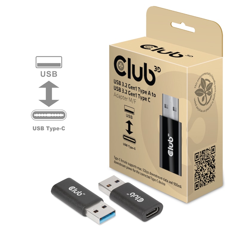 Club 3D USB 3.2 Typ-A auf USB 3.2 Gen1 Typ-C Adapter St./B. schwarz