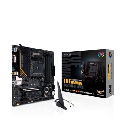 28 A  günstig Kaufen-ASUS TUF Gaming B550M-E  WIFI mATX Mainboard Sockel AM4 90MB17T0-M0EAY0. ASUS TUF Gaming B550M-E  WIFI mATX Mainboard Sockel AM4 90MB17T0-M0EAY0 <![CDATA[• mATX Mainboard mit Sockel AMD AM4 für AMD Ryzen 3-CPU • AMD B550-Chipsatz • 128 GB max. RAM,