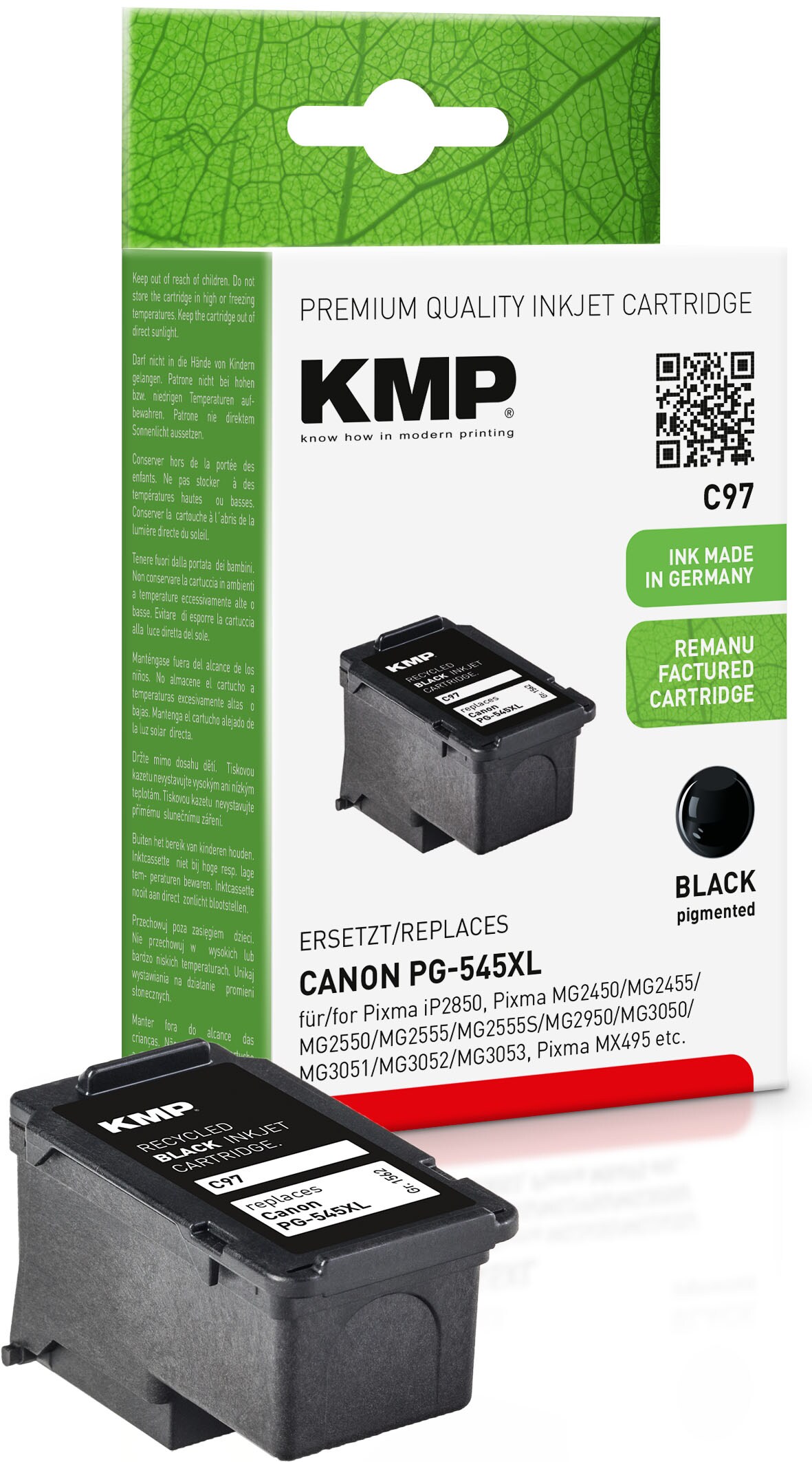 KMP Tintenpatrone Schwarz ersetzt Canon PG-545XL (8286B001)