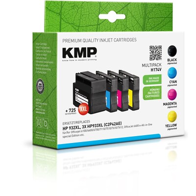 Tinte kompatibel günstig Kaufen-KMP Tintenpatronen Multipack ersetzt HP 932XL + 933XL (C2P42AE). KMP Tintenpatronen Multipack ersetzt HP 932XL + 933XL (C2P42AE) <![CDATA[• KMP H174V Druckerpatronen kompatibel zu HP932XL HP933XL (C2P42AE) • Farbe: Schwarz, Cyan, Gelb, Magenta • Inh