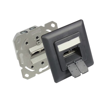 Good Connections  Netzwerkdose CAT6A, 2x RJ45 Unterputz geschirmt anthrazitgrau | 04014619769698