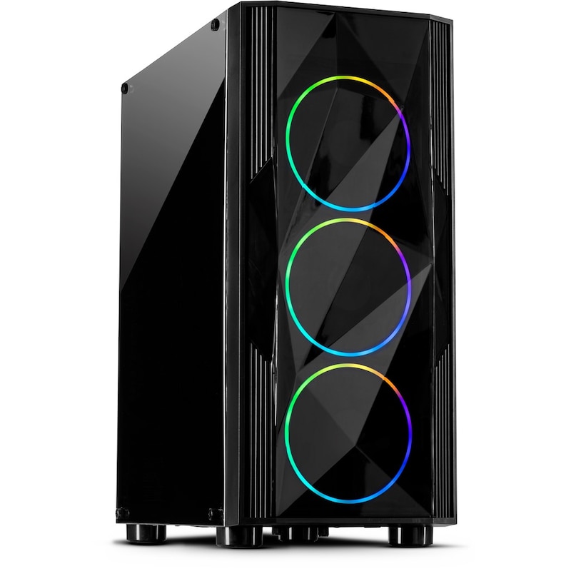 Inter-Tech A-3401 Chevron Midi Tower ATX RGB Gaming Gehäuse mit Seitenfenster