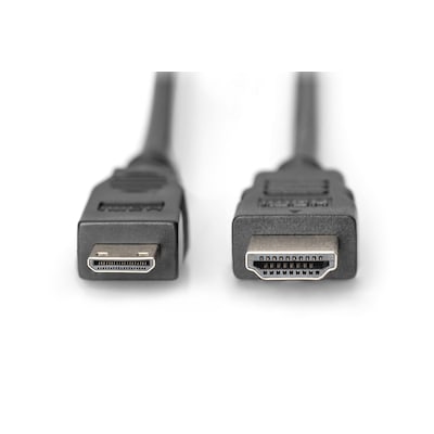 HD Schwarz günstig Kaufen-DIGITUS HDMI Anschlusskabel, HDMI - Mini HDMI St/St, 2,0m, schwarz. DIGITUS HDMI Anschlusskabel, HDMI - Mini HDMI St/St, 2,0m, schwarz <![CDATA[• Unterstützt Auflösungen bis Ultra HD 4K • Kabellänge 2.0m, schwarz • HDMI Typ-C auf HDMI Typ-A • V