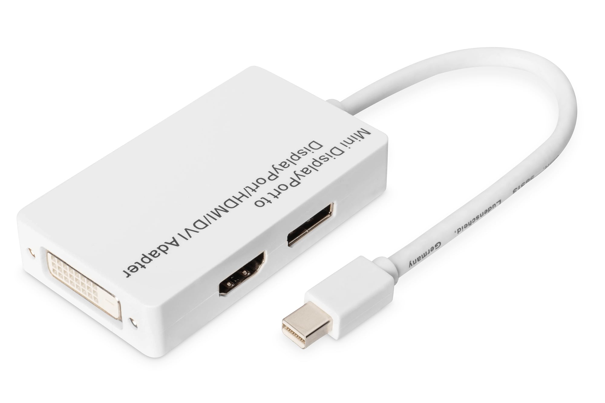 DIGITUS mini DisplayPort Adapter/Verteiler, mini DP zu DP+HDMI+DVI St/Bu, 0,2m